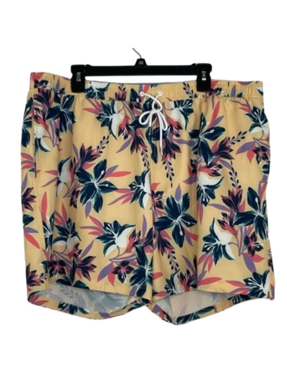 Bonobos yellow floral tropical 7 inch inseam swim trunks size XXL